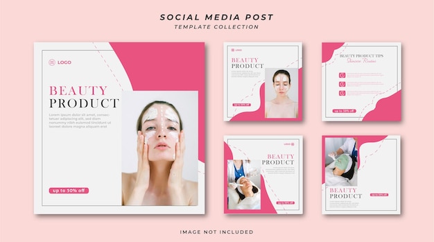 Design de produtos de beleza, cuidados com a pele, coleção natural, design de modelos de postagem em redes sociais