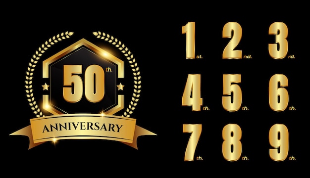Design de rótulos de logotipo de número de aniversário de ouro de luxo