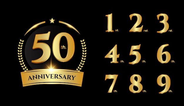 Design de rótulos de logotipo de número de aniversário de ouro de luxo