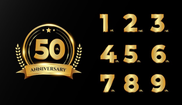 Design de rótulos de logotipo de número de aniversário de ouro de luxo