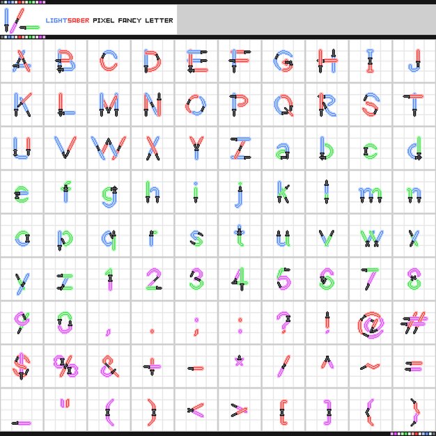 Design de sabre de luz de letra fantasia de pixel