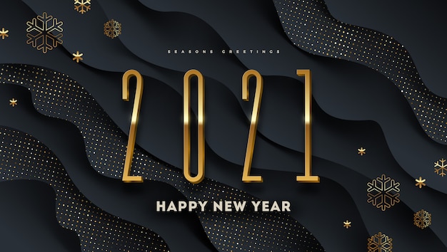 Design de saudação de ano novo com sinal do ano dourado