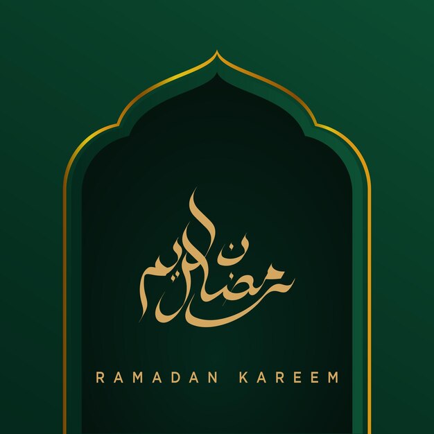 Design de saudações ramadan kareem com caligrafia mihrab e ramadan kareem em fundo verde