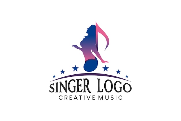 Design de silhueta de mulher cantando combinado com ícone de tom para logotipo de cantora e voz de mulher