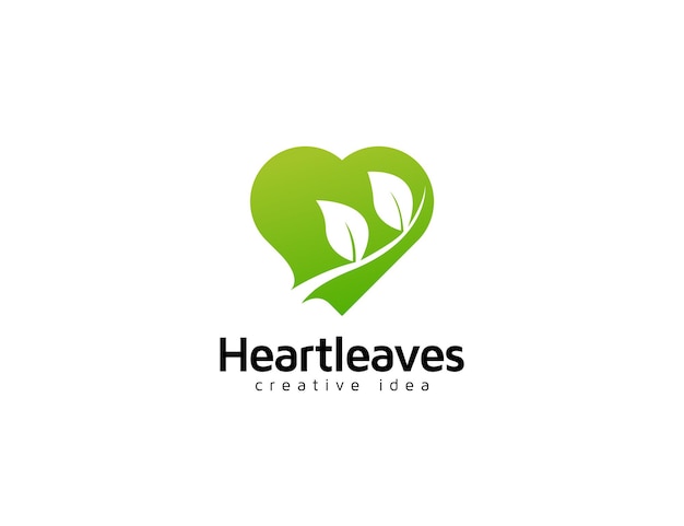 Design de símbolo de logotipo de coração e folhas
