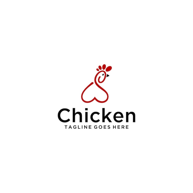 Design de sinal de logotipo de frango e amor