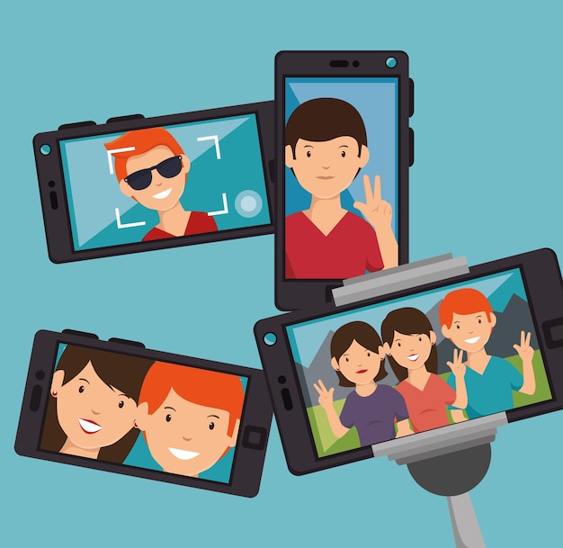 Vetor design de smartphone de personagem selfie