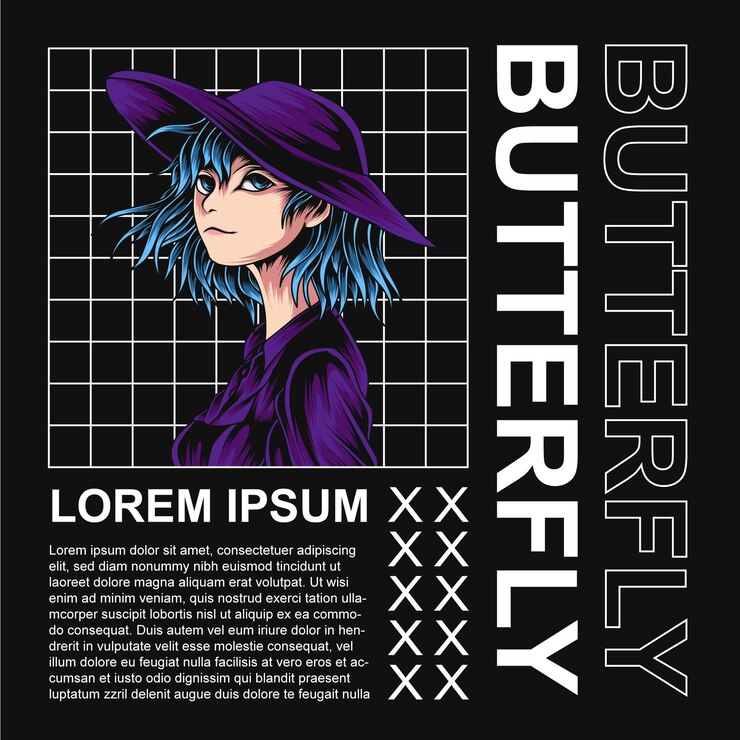 Vetor design de streetwear de ilustração de borboleta senhora