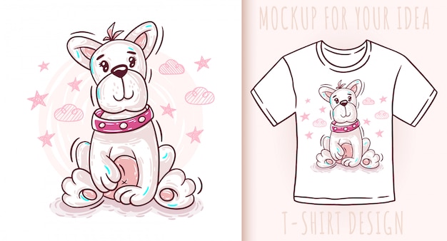 Vetor design de t-shirt bonito dos desenhos animados cachorro cachorro
