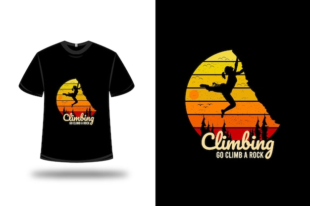 Design de t-shirt. escalada vá escalar uma rocha em amarelo e laranja