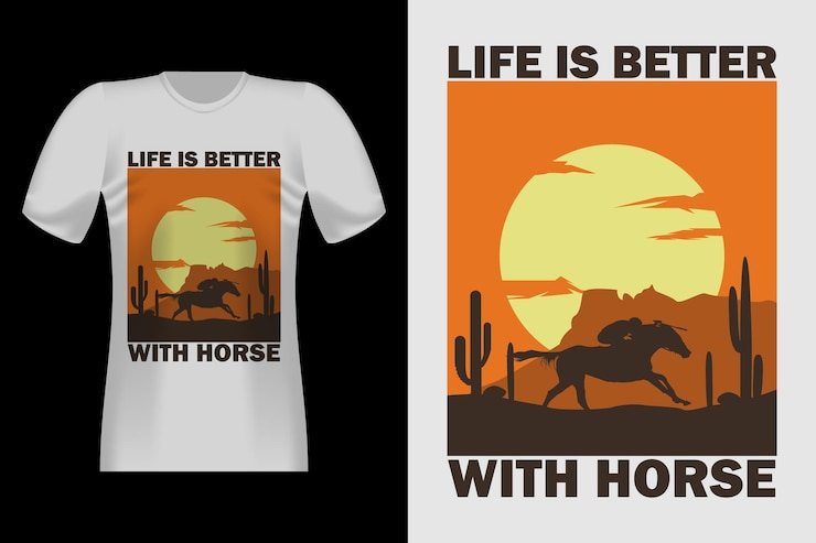 Vetor design de t-shirt retro vintage da silhueta da corrida de cavalos