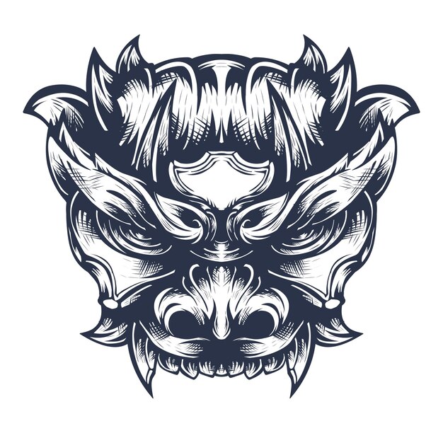 Design de tatuagem de máscara Oni em um fundo branco