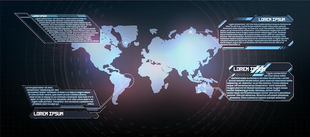 Design de tela de interface futurista do hud do vetor. títulos de textos explicativos digitais. conjunto de elementos de tela de interface de usuário futurista de hud ui gui. tela de alta tecnologia para videogame. projeto de conceito de ficção científica.
