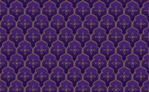 Vetor design de telhas de padrão de luxo islâmico para o fundo de eventos islâmicos do ramadã eid vetor roxo e dourado