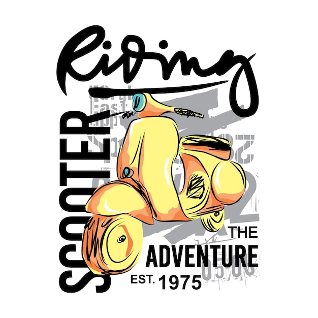 Design de tipografia de aventura de andar de scooter pronto para imprimir para camisetas vetor premium