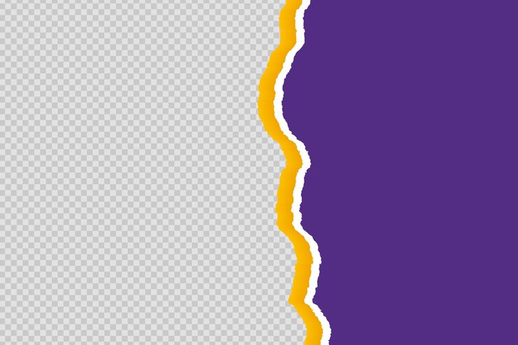 Vetor design de tira de papel rasgado de cor roxa e amarela de fundo transparente com efeito de corte rasgado banner de espaço de texto vazio ou ilustração vetorial de design de postagem