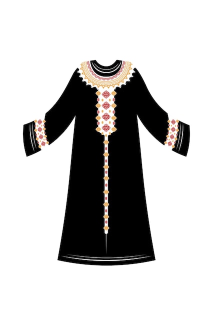 Design de vestido muçulmano islâmico tradicional para mulher, moda preta bela abaya dos emirados árabes unidos ou sau.