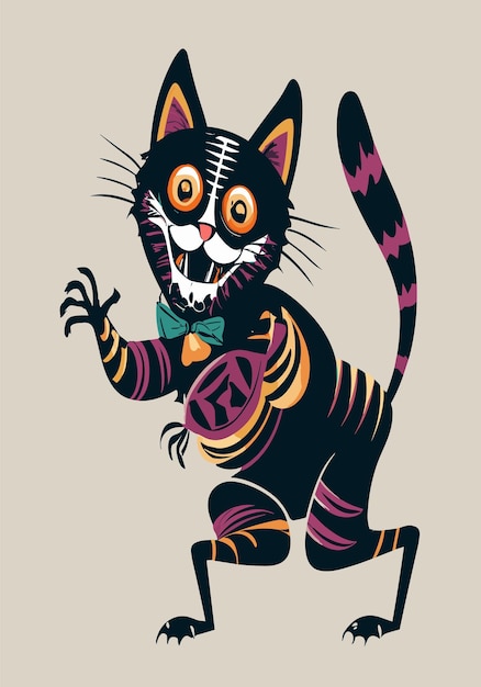 Design de vetor 2D de gato assustador de Halloween