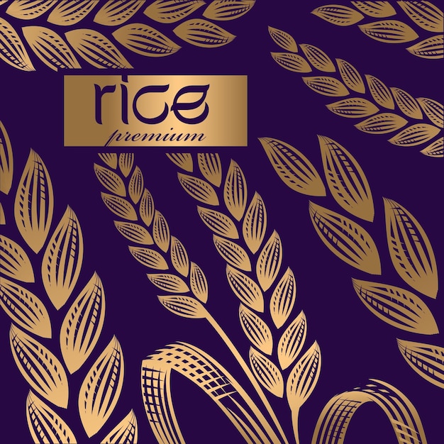 Design de vetor de banner de produto natural orgânico premium de arroz em casca