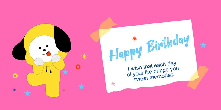 Design de vetor de cartão de aniversário de personagem bt21