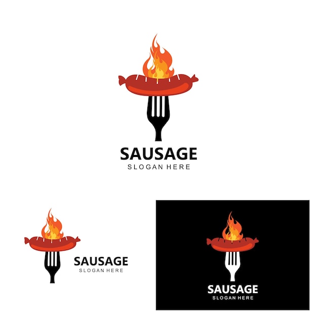 Design de vetor de comida moderna de logotipo de salsicha para marcas de comida de churrasco loja de salsicha para churrasco cachorro-quente