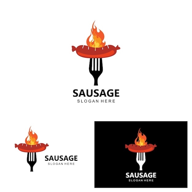 Design de vetor de comida moderna de logotipo de salsicha para marcas de comida de churrasco Loja de salsicha para churrasco Cachorro-quente