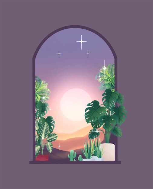 Design de vetor de exibição de natureza de janela