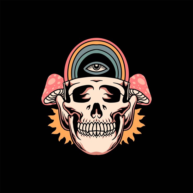 Vetor design de vetor de ilustração de caveira trippy