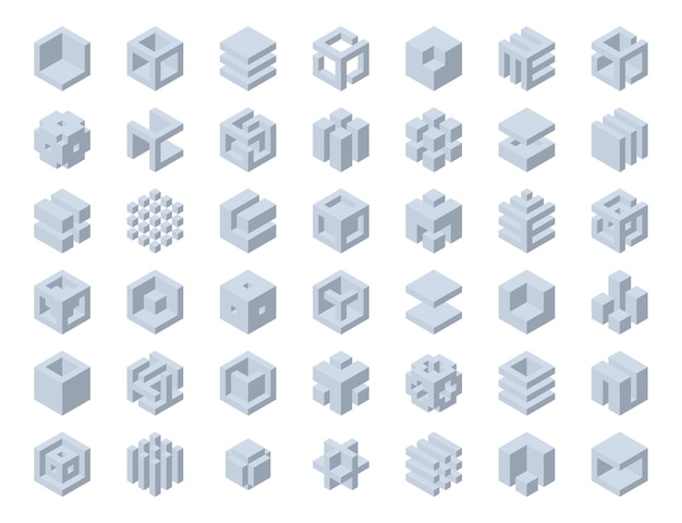 Design de vetor de logotipo de cubo cubos 3d conjunto de elementos gráficos de modelo