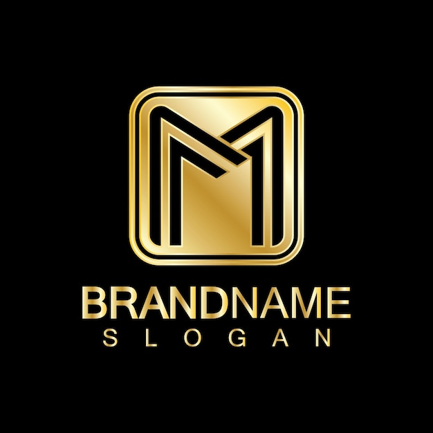 Vetor design de vetor de logotipo de letra m de luxo dourado isolado em fundo azul