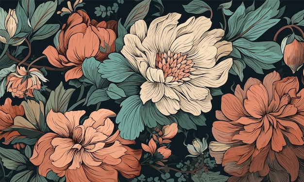 Design de vetor de papel de parede de lindas flores vintage