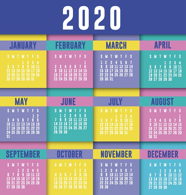 Design de vetor de planejador de calendário 2020