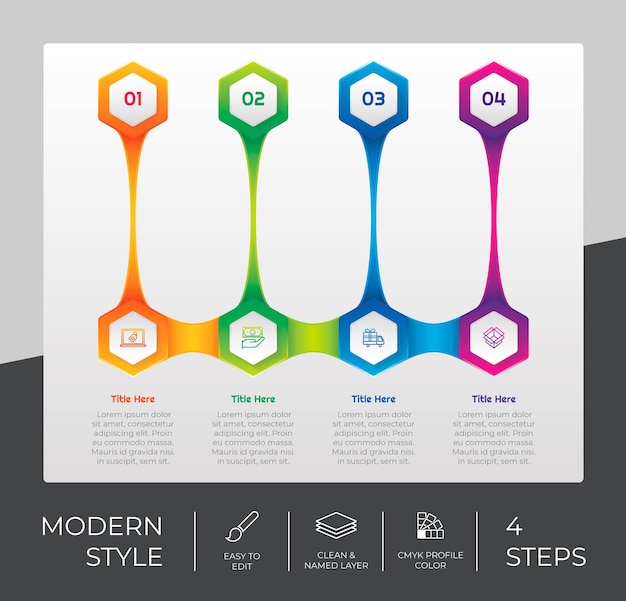 Vetor design de vetor infográfico de passo 3d com estilo colorido de 4 passos para fins de apresentação infográfico de passo moderno pode ser usado para negócios e marketing