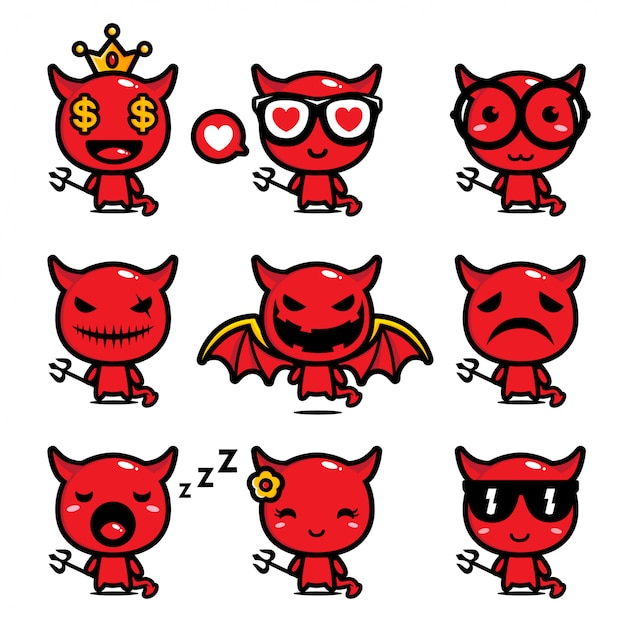 Vetor design do conjunto de mascote do diabo
