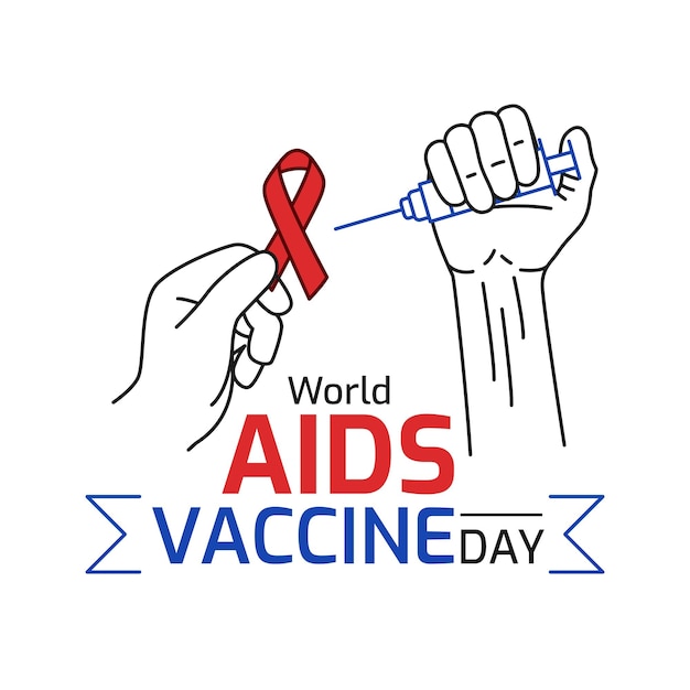 Design do Dia Mundial da Vacina contra a AIDS Fita Vermelha da AIDS e ilustração de conscientização da vacina contra o HIV