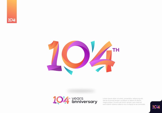 Design do ícone do logotipo do número 104, número do logotipo do 104º aniversário, aniversário 104