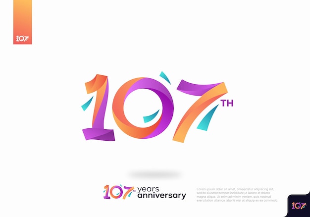 Design do ícone do logotipo número 107, número do logotipo do 107º aniversário, aniversário 107