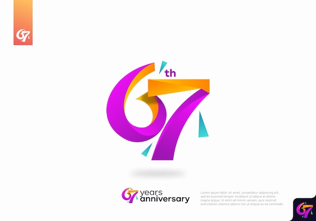 Design do ícone do logotipo número 67, número do logotipo do 67º aniversário, aniversário 67