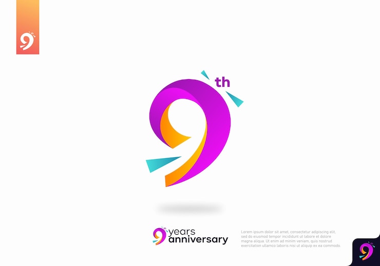 Vetor design do ícone do logotipo número 9, número do logotipo do 9º aniversário, aniversário 9