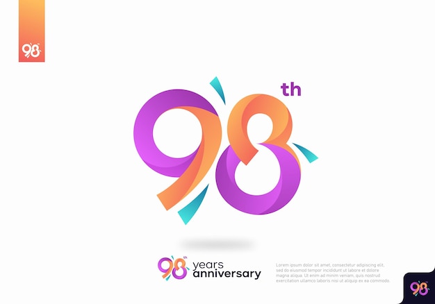 Design do ícone do logotipo número 98, número do logotipo do 98º aniversário, aniversário 98