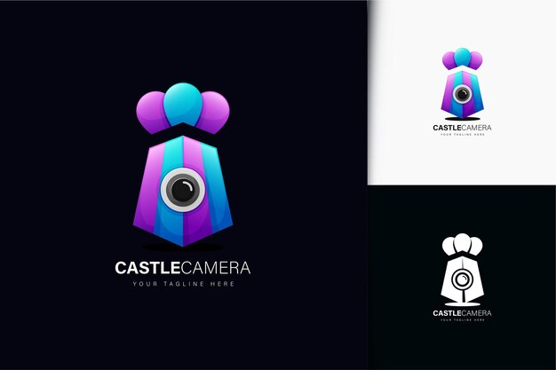 Design do logotipo da câmera do castelo com gradiente