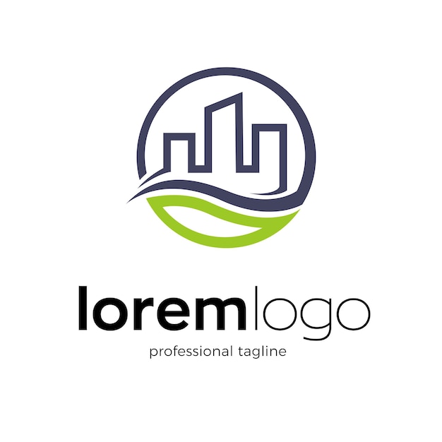 Vetor design do logotipo da empresa de habitação com design da paisagem urbana