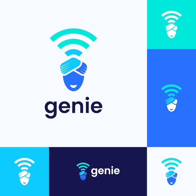 Vetor design do logotipo da lâmpada network genie