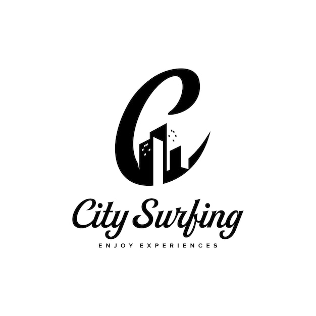 Design do logotipo da letra c da city surfing