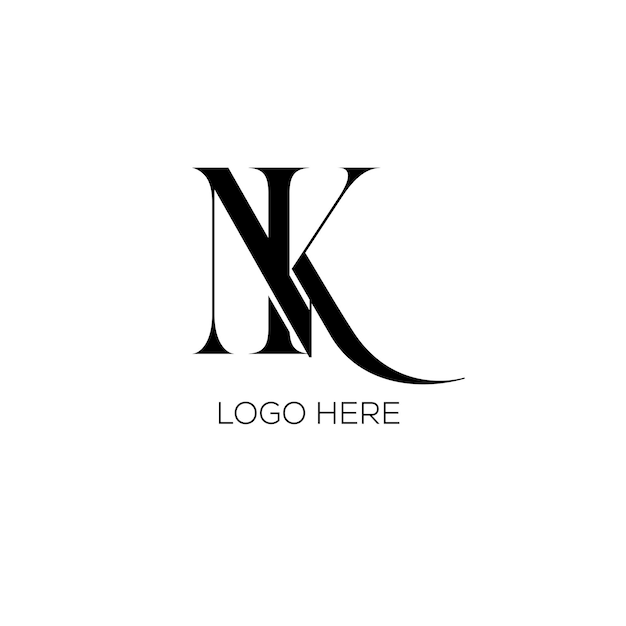 Vetor design do logotipo da letra inicial kn, criativo, ícone, preto