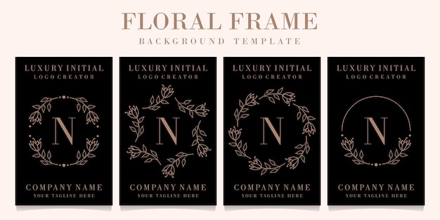 Vetor design do logotipo da letra n de luxo com modelo floral de fundo