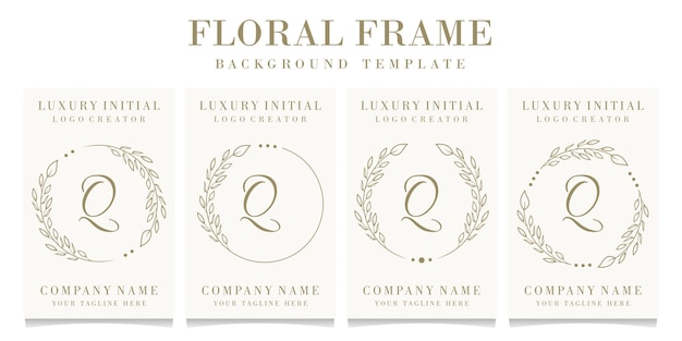 Design do logotipo da letra q de luxo com modelo floral de fundo