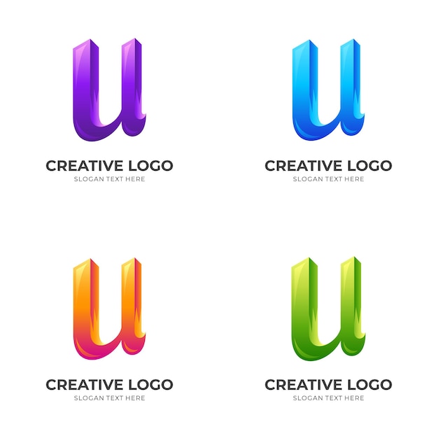 Design do logotipo da letra u com estilo colorido