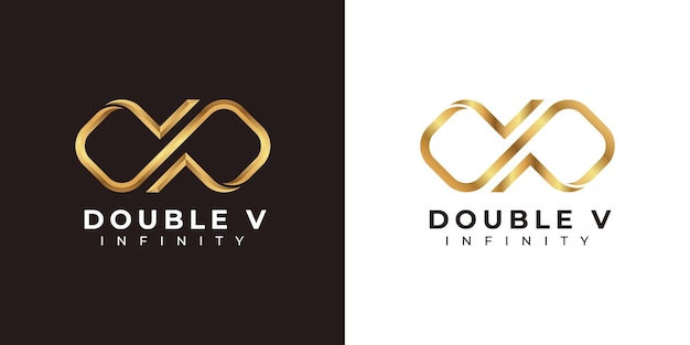 Vetor design do logotipo da letra v infinity e símbolo premium gold elegant para business company branding e corp