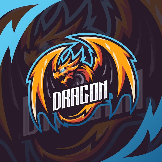 Design do logotipo da mascote do dragão vetor premium